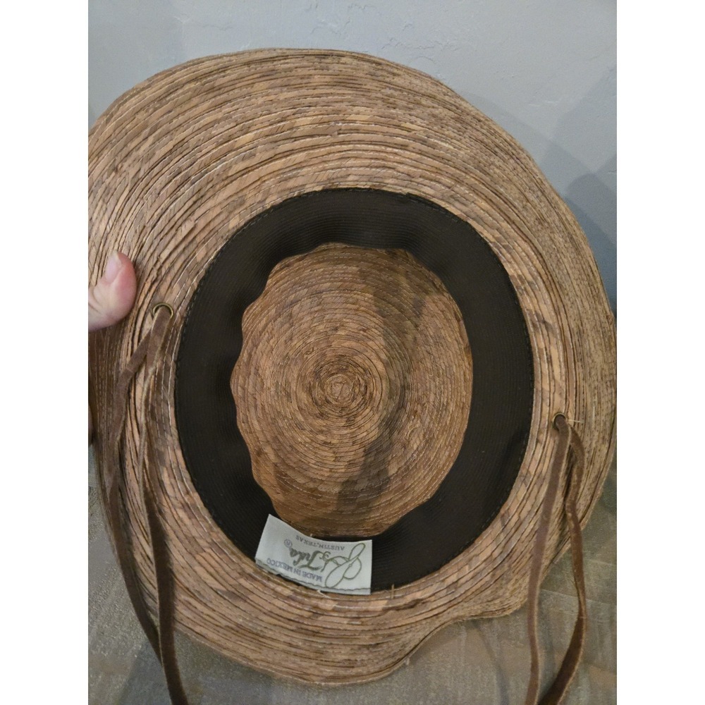 Tula Hat Laurel Lattice Woven Straw Sun Gardening Suede Chin Strap Wide Brim - Picture 7 of 8